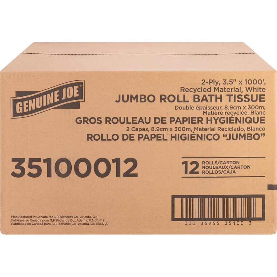 Genuine Joe Jumbo Jr Dispenser Bath Tissue Roll - Front