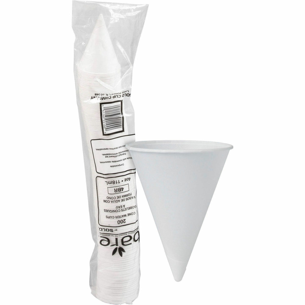 Solo Eco-Forward 4 oz Treated Paper Cone Water Cups - 4 fl oz - Cone - White - Paper - Cold Drink - 200 / Pack