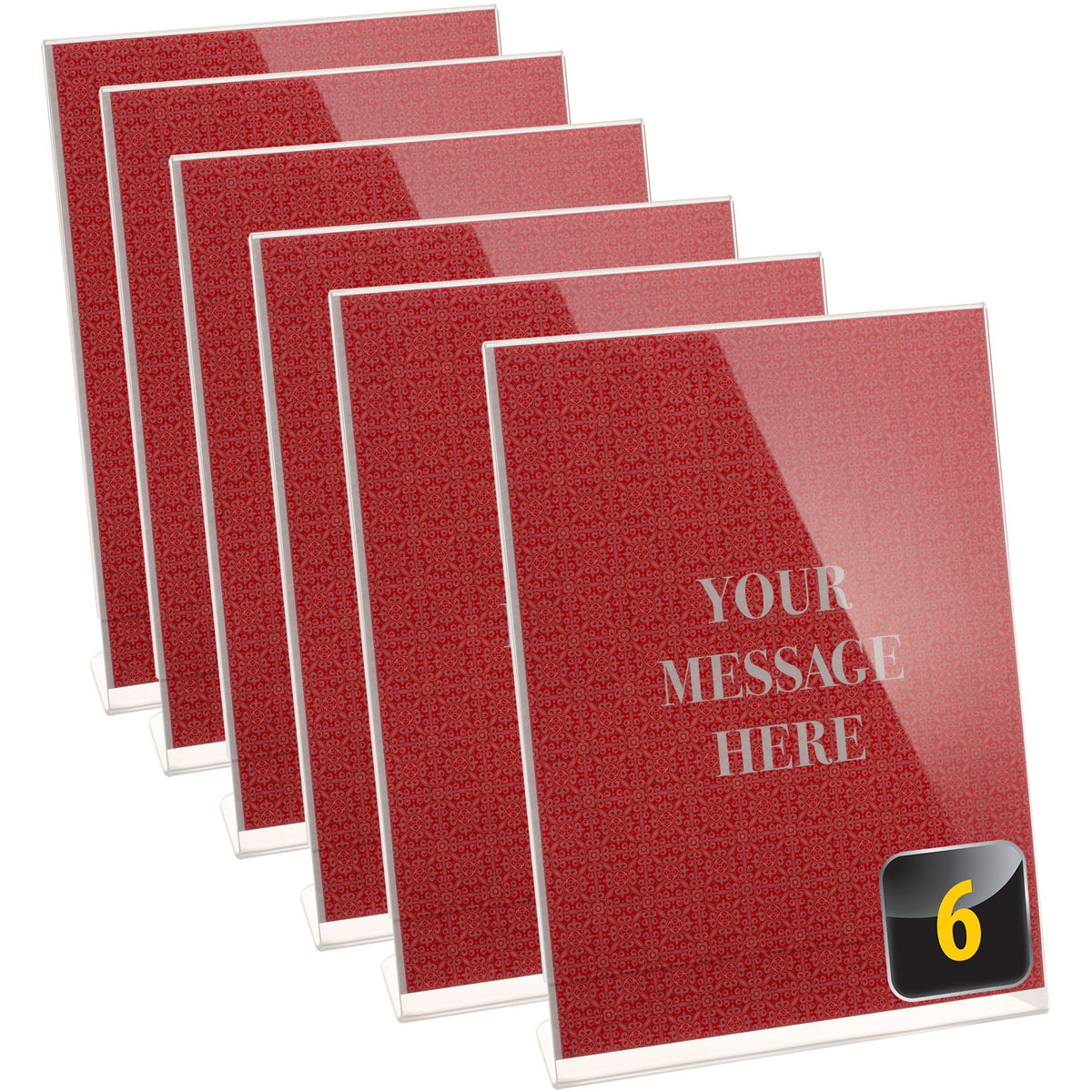 Officemate Slanted Vertical Sign Holder - 8.5" Width x 11.1" Height x 3.4" Depth - 8.50" Holding Width x 11" Holding Height - Rectangular Shape - Self-standing, Easy Readability, Easy to Use, Durable - Plastic - Clear - 6 / Box