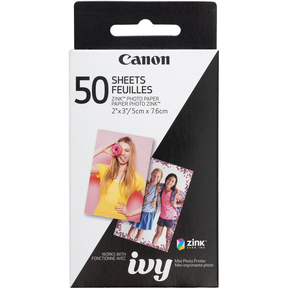 Canon ZINK Photo Paper - 2" x 3" - Glossy - Smudge-free, Water Resistant, Tear Resistant - White - 50 Sheets - 1 Each