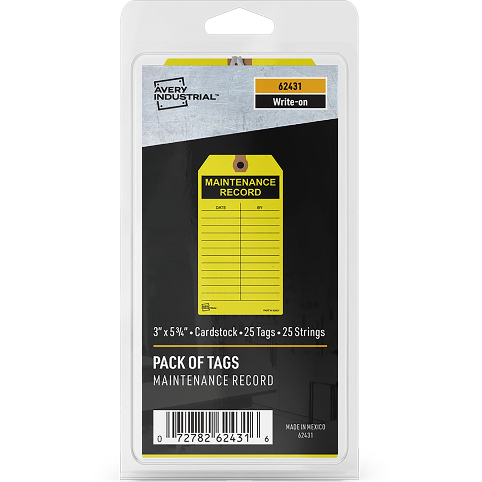 Avery® Preprinted MAINTENANCE RECORD Hang Tags - 5.75" Length x 3" Width - Card Stock - Yellow - 25 / Pack