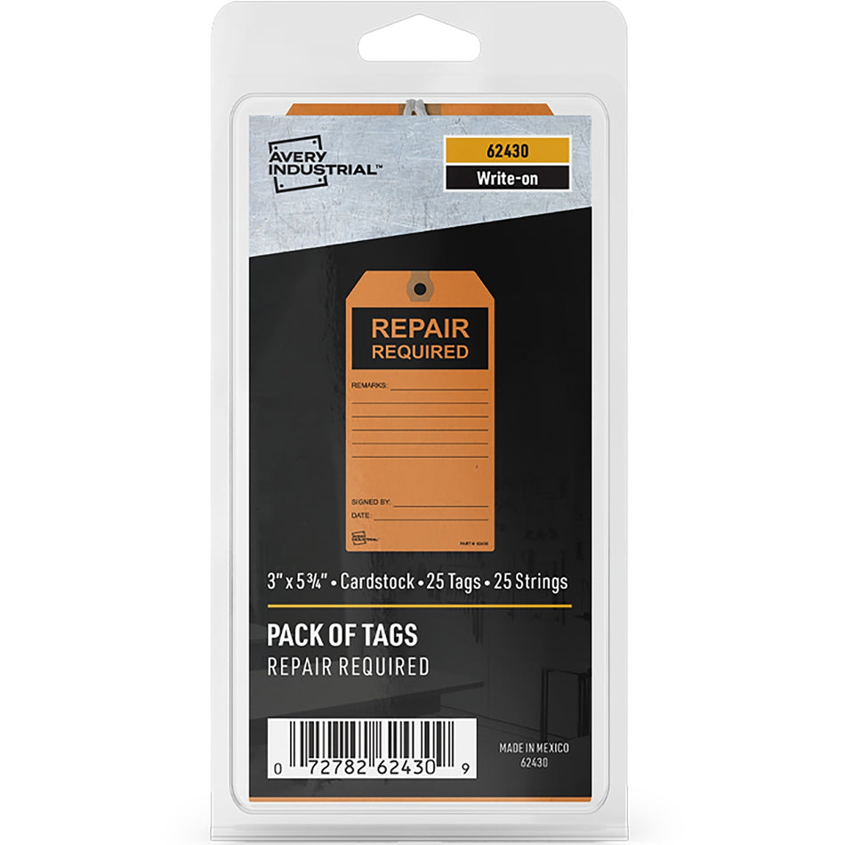 Avery® Preprinted REPAIR REQUIRED Repair Tags - 5.75" Length x 3" Width - Card Stock - Orange - 25 / Pack