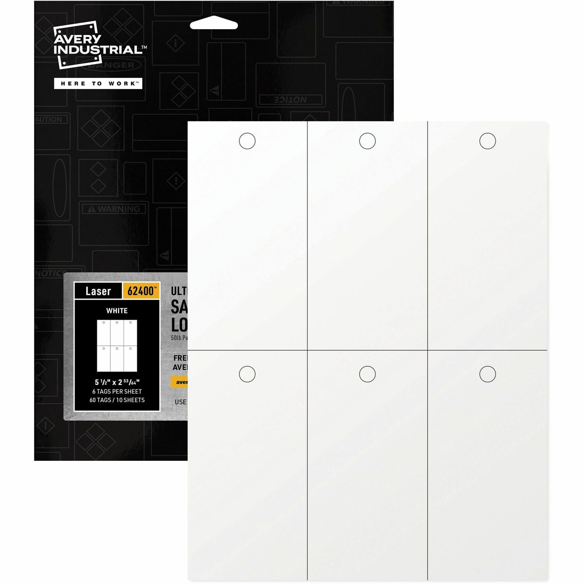 Avery® UltraDuty Plastic Tags, 5.5" x 2.83" , White(62400) - 2.92" Length x 5.50" Width - Plastic, Polyester - Matte White - 60 / Pack