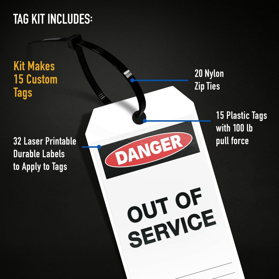 Avery® UltraDuty Hazard Warning Tag Kit - 3.25" Length x 5.75" Width - Plastic, Nylon, Vinyl - White - 15 / Pack
