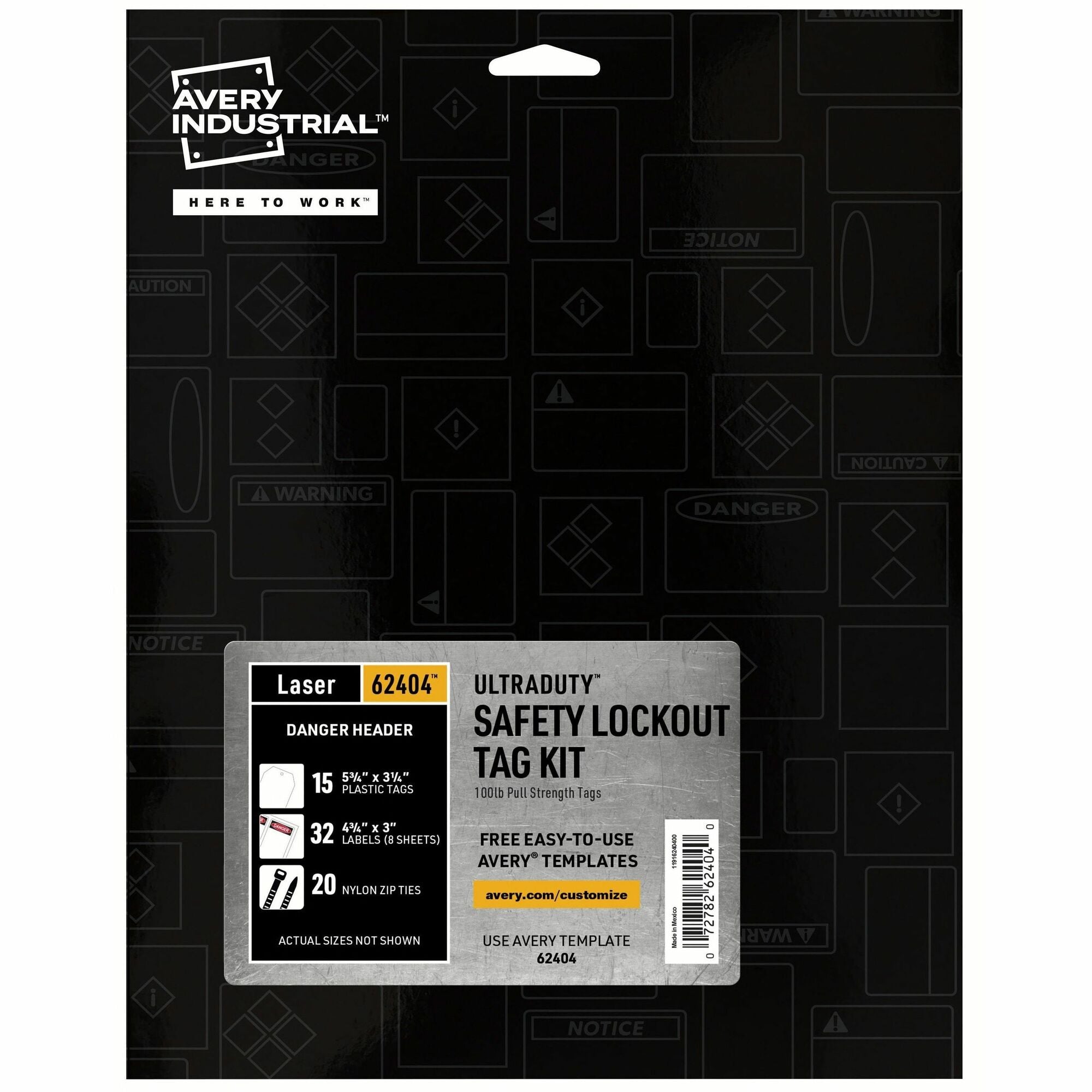 Avery® UltraDuty Hazard Warning Tag Kit - 3.25" Length x 5.75" Width - Plastic, Nylon, Vinyl - White - 15 / Pack
