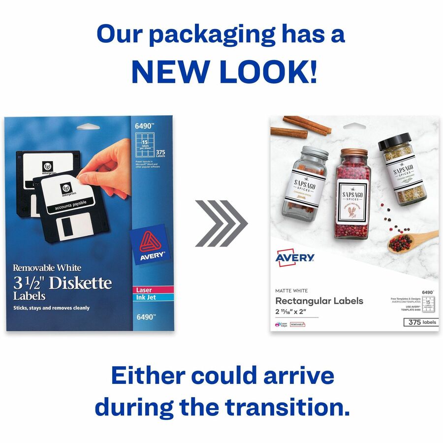 Avery®  Floppy Disk Label - - HeightRemovable Adhesive - Square - Laser, Inkjet - Matte White - Paper - 1875 Total Label(s) - 375/Pack - 5 / Carton