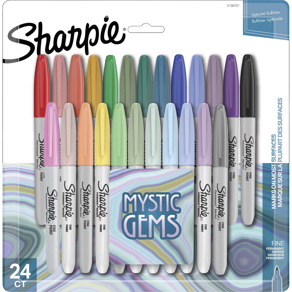 Sharpie Mystic Gems Permanent Markers - Fine Marker Point - Multi Ink - 24 / Pack