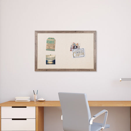 U Brands Linen Bulletin Board - 24x36 Tan Surface - Rustic Wood Frame - Boards