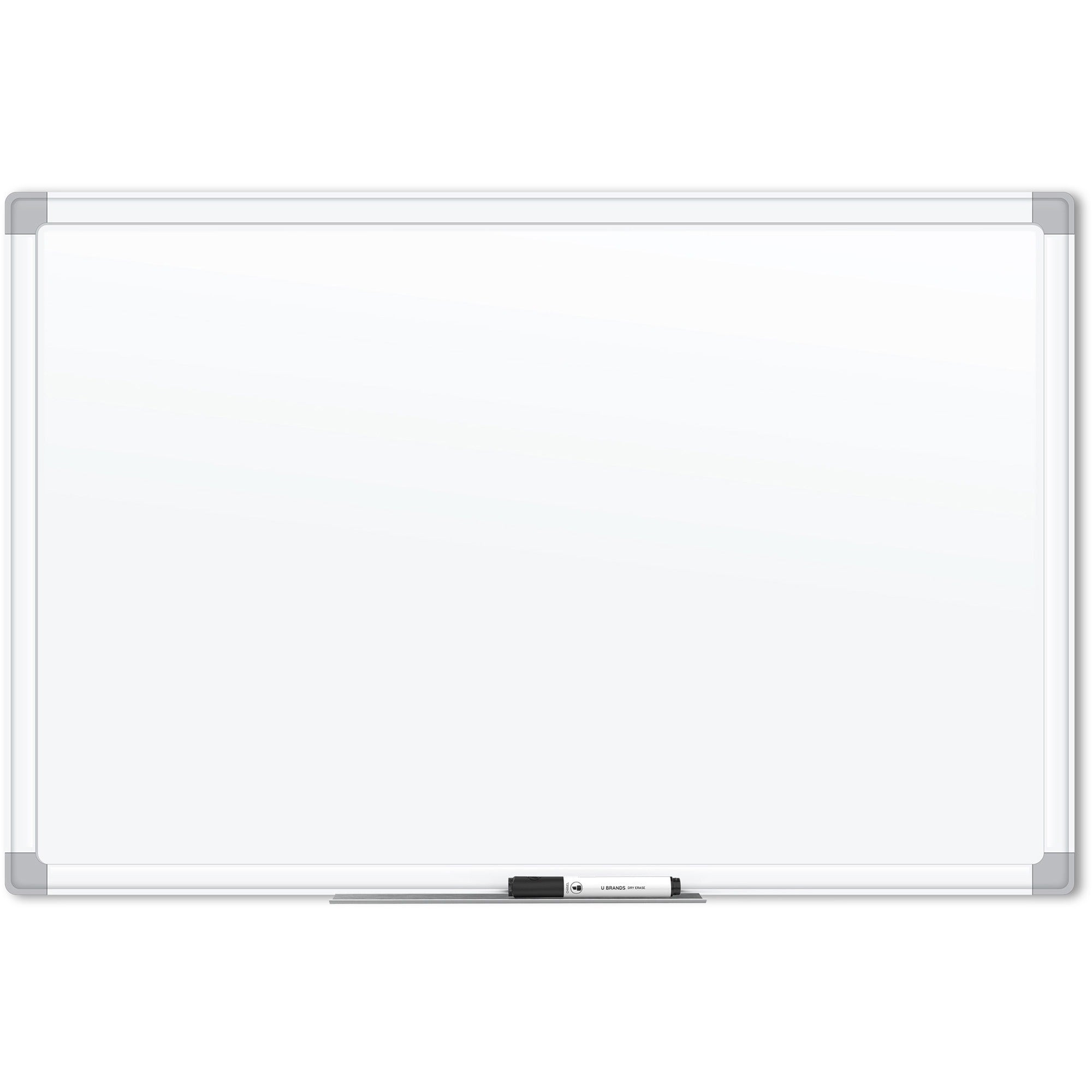 U Brands Magnetic Porcelain Steel Board - 48x36’’ White Surface Aluminum Frame - Dry Erase Boards