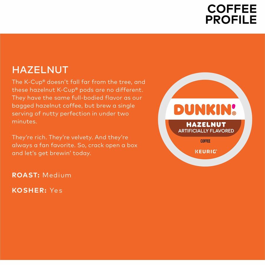 Dunkin'® K-Cup Hazelnut Coffee - Compatible with Keurig Brewer - Medium - K-Cup - Hazelnut - 22 / Box