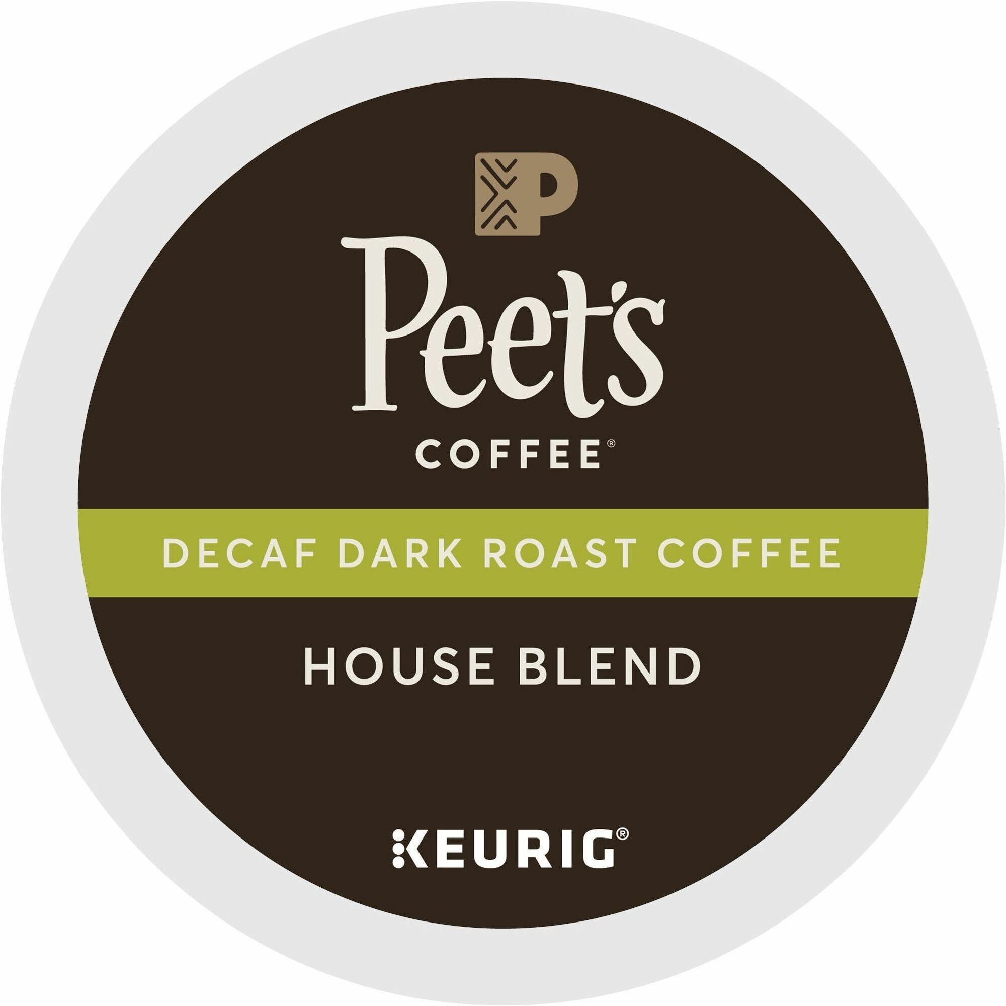 Peet's Coffee® K-Cup House Blend Decaf Coffee - Compatible with Keurig Brewer - Dark - K-Cup - House Blend - Decaffeinated - 22 / Box
