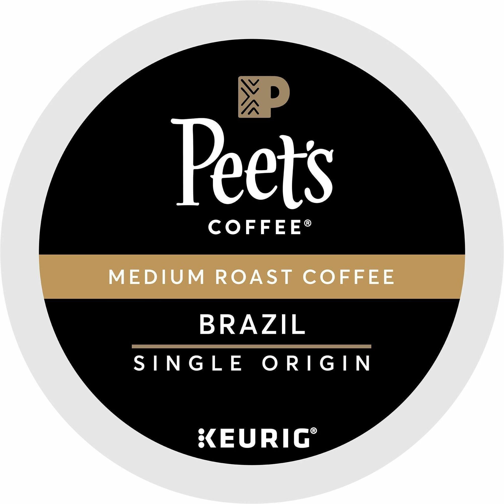 Peet's Coffee® K-Cup Brazil Coffee - Compatible with Keurig Brewer - Medium - K-Cup - Brazilian - 22 / Box