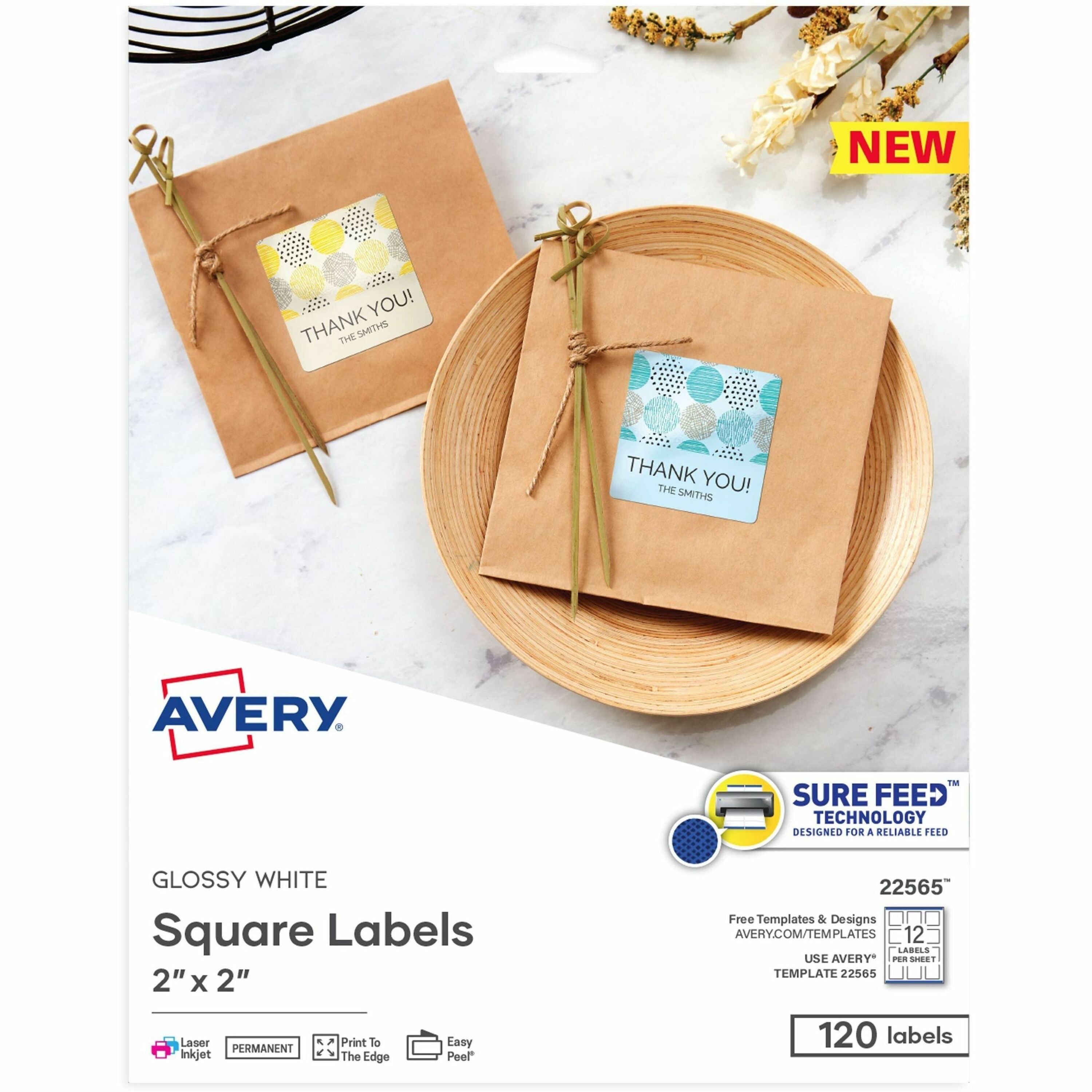 Avery® Glossy White Square Labels - Waterproof 2’’ x - 120 - Multipurpose & ID