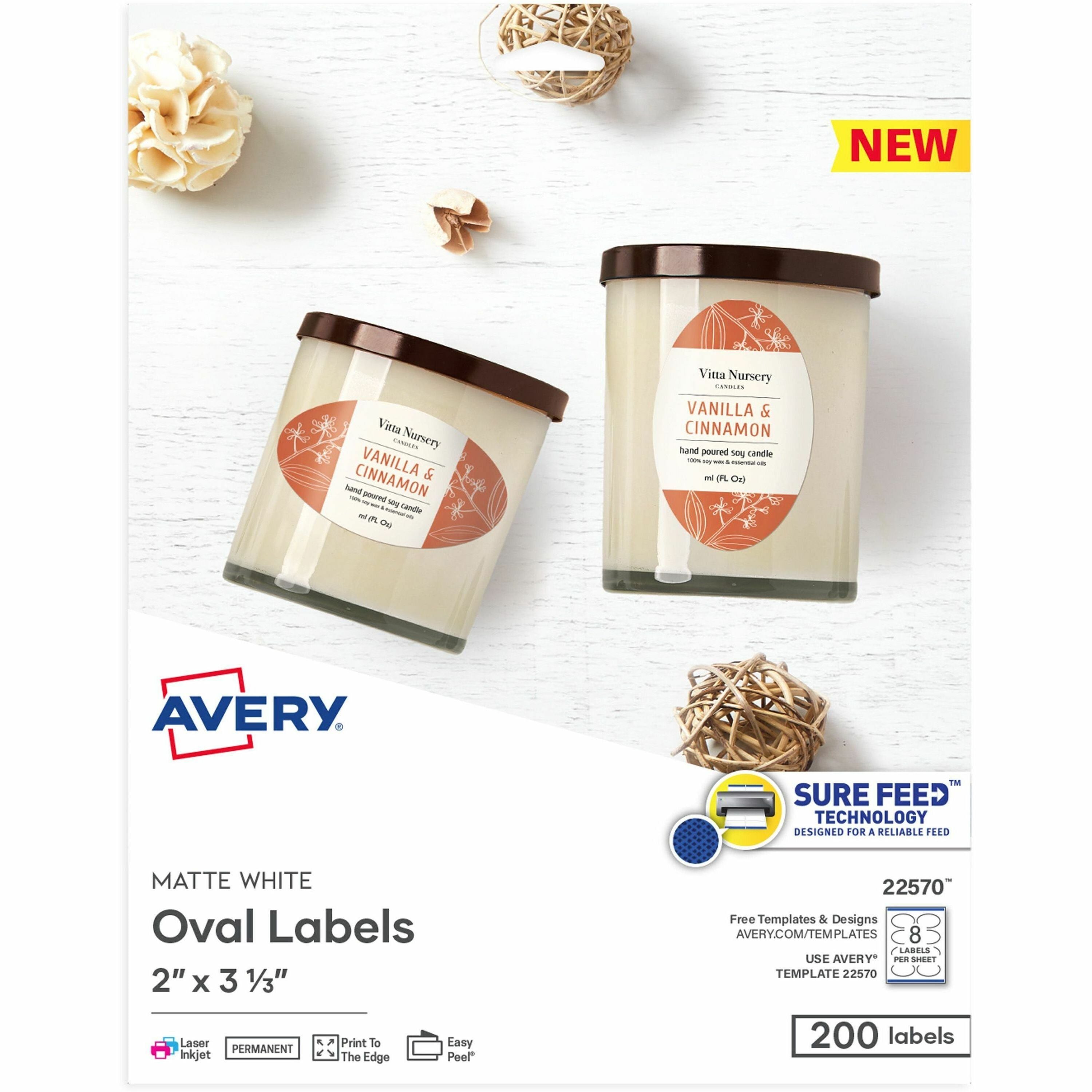 Avery® Oval White Labels - 2’’ x 3.27’’ - Permanent Adhesive - 200 Pack - Multipurpose & ID