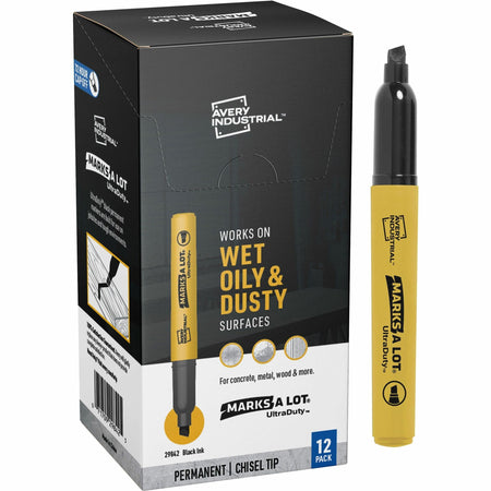 Avery®Marks A Lot Ultra Duty Marks-A-Lot Permanent Markers - 0.5 mm Chisel Marker Point - Black Ink - 12 / Pack