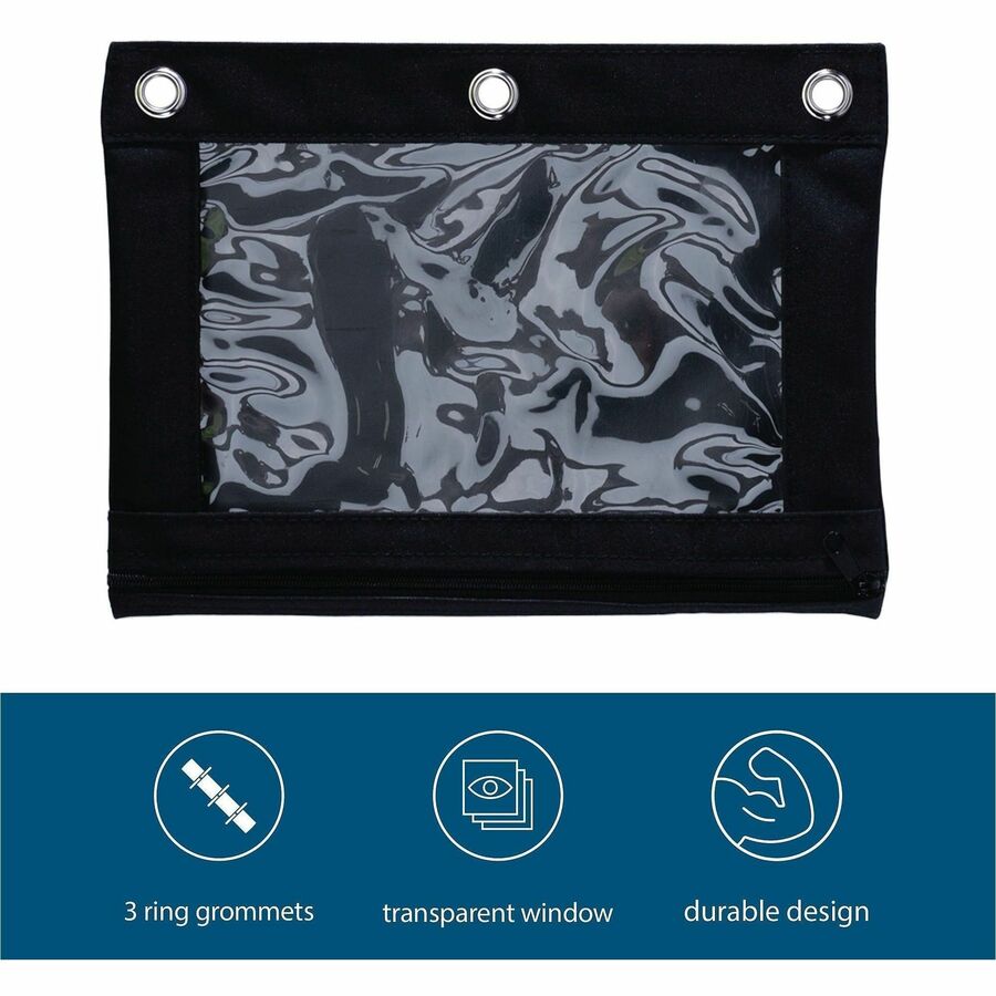 Business Source Binder Pencil Pouch - 10’’ x 7.4’’ - Black - Storage Pouches