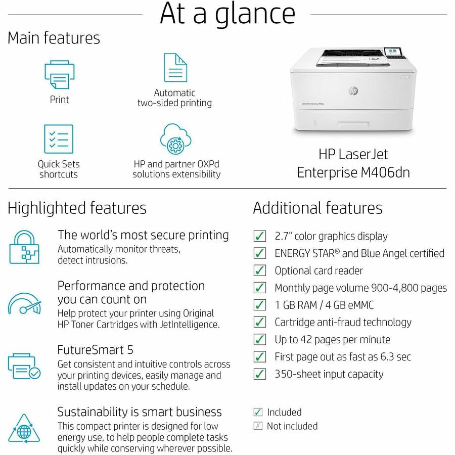 HP LaserJet Enterprise M406dn Desktop Laser Printer - Monochrome - Alternate-Image3