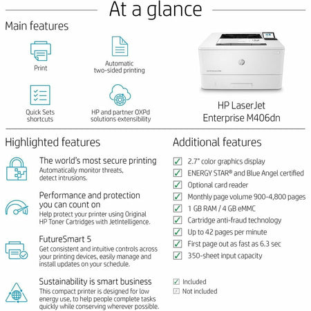 HP LaserJet Enterprise M406dn Desktop Laser Printer - Monochrome - Alternate-Image3