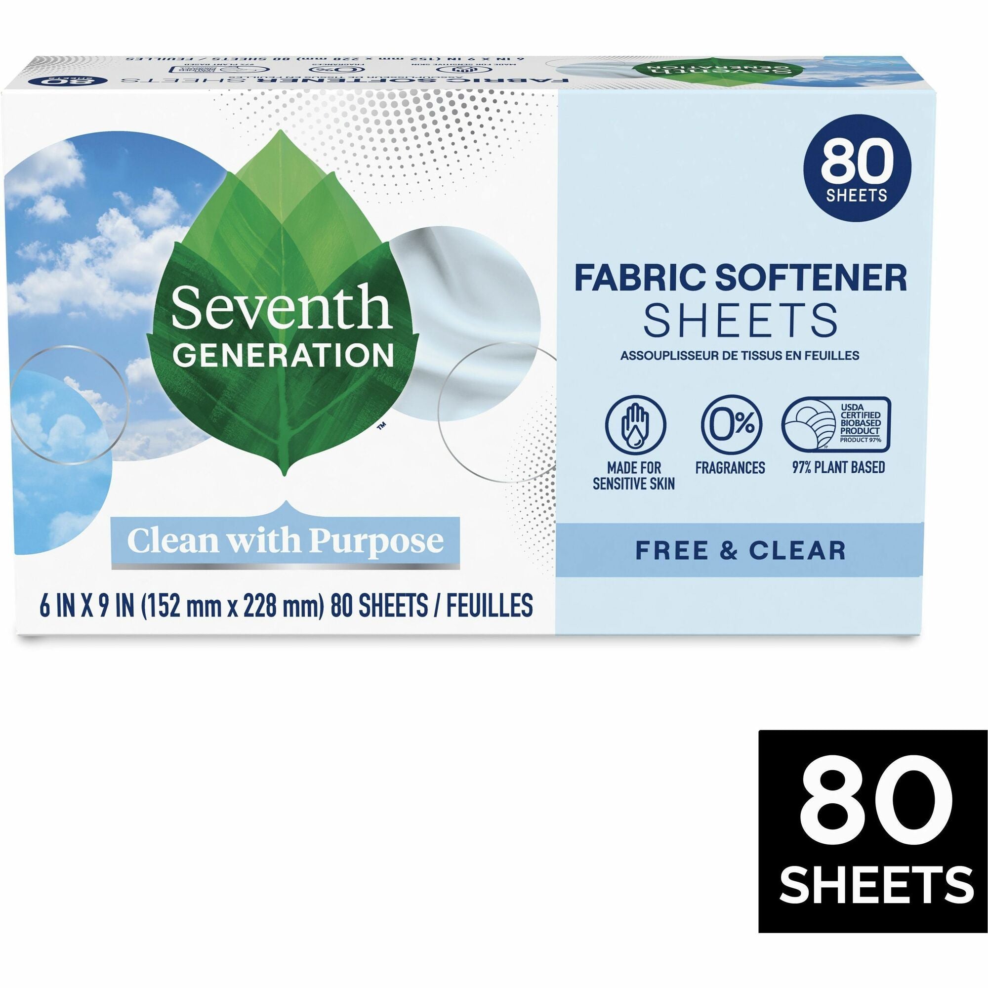 Seventh Generation Fabric Softener Sheets - Bio-based Hypoallergenic Fragrance-free - Laundry Cleaning & Supplies
