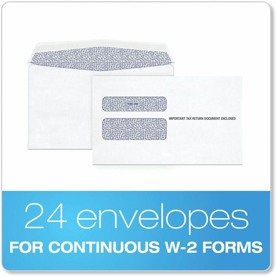 TOPS W-2 Continuous Tax Envelope - Document - 9 1/2" Width x 5 5/8" Length - Gummed - White - 24 / Pack