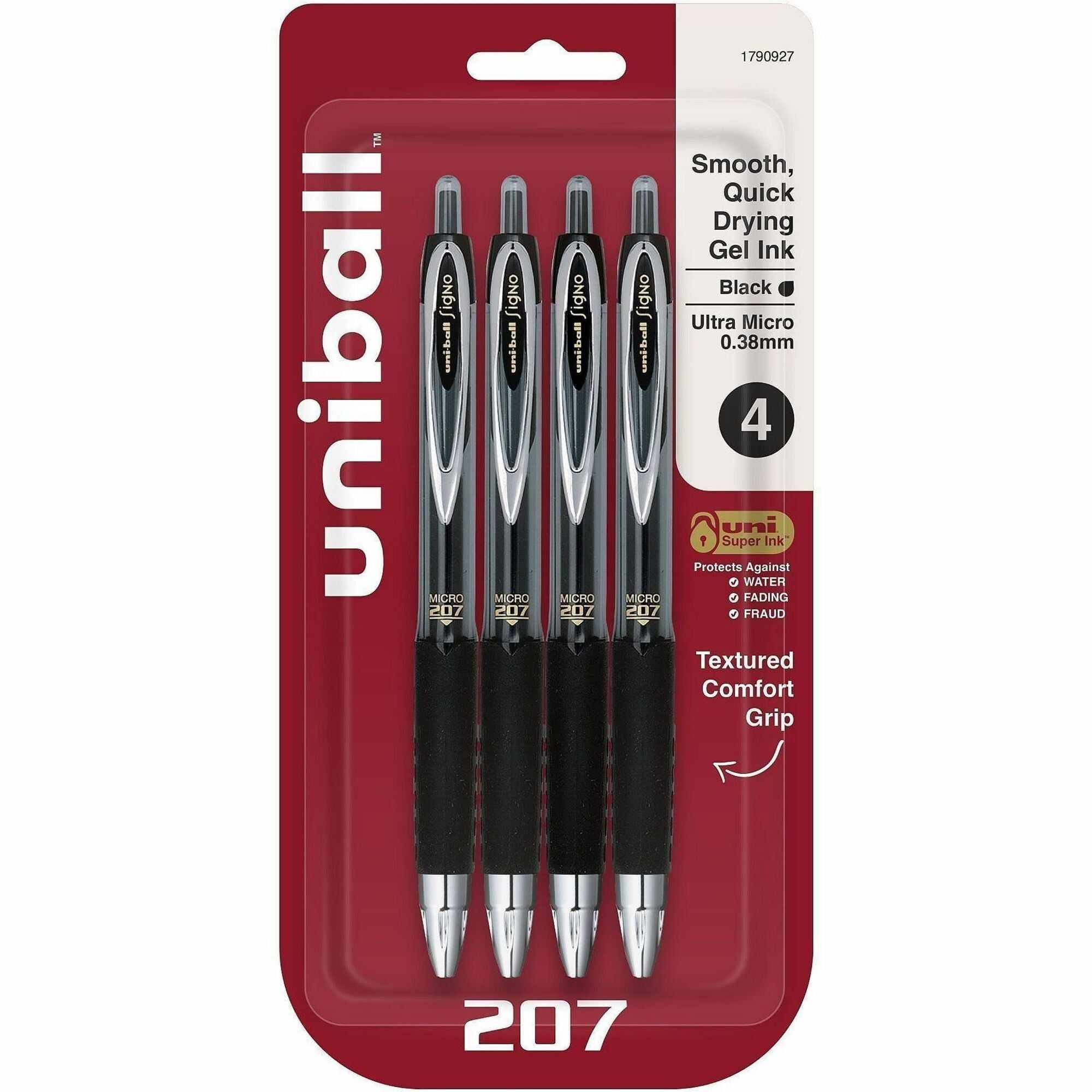 uni-ball 207 Gel Pen: Ultra Micro Point Refillable Retractable - Black Ink - & Pigment-based - 4 Pack - Pens