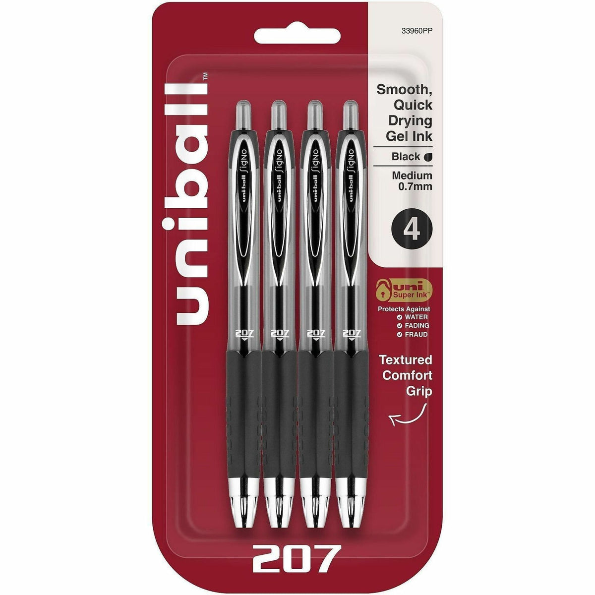uni-ball 207 Gel Pen: 0.7mm Medium Point Refillable Retractable - Black Ink - Pens