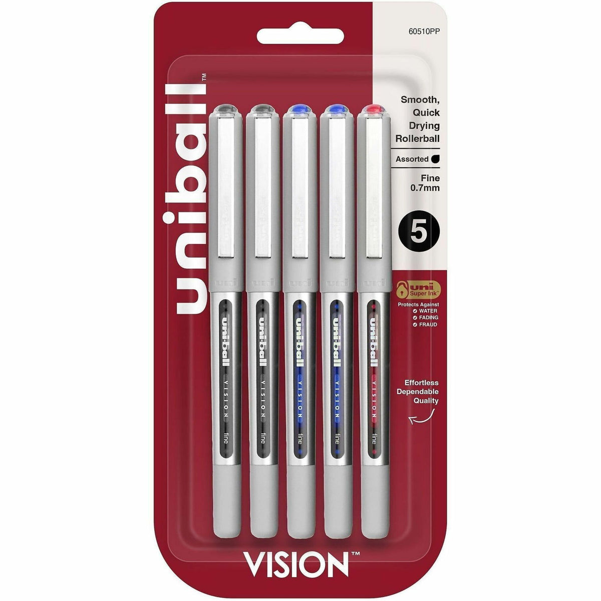 uniball™ Vision Rollerball Pen - Fine Point 0.7mm - Assorted Ink Colors - 5 Pack - Pens
