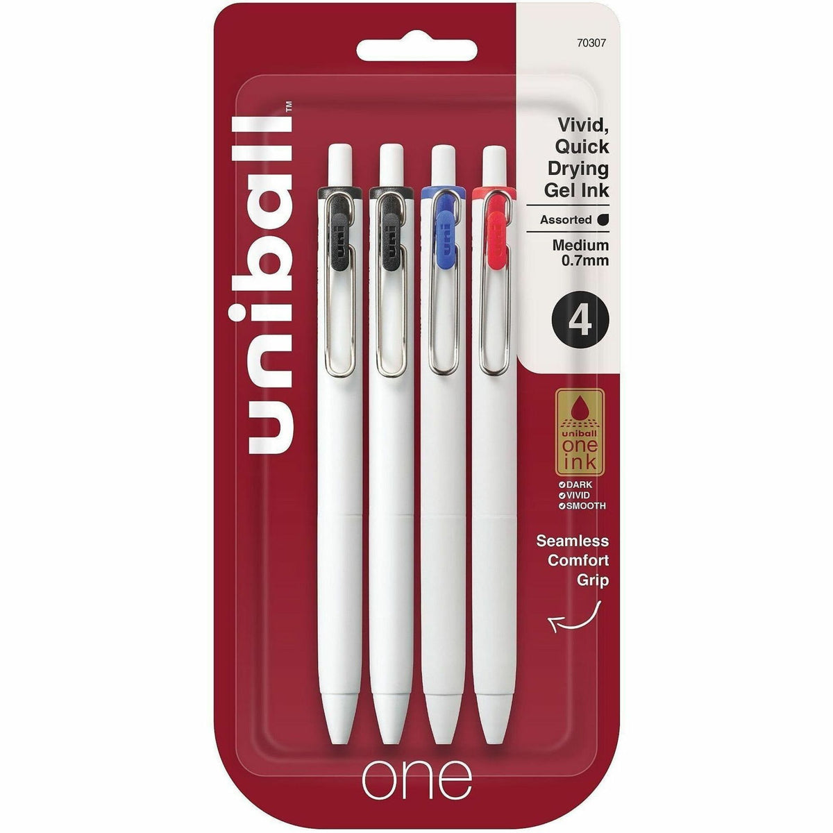 uniball&#8482; ONE Gel Pen - 0.7 mm Medium Pen Point - Multi Ink - Gel-based - 4 / Pack