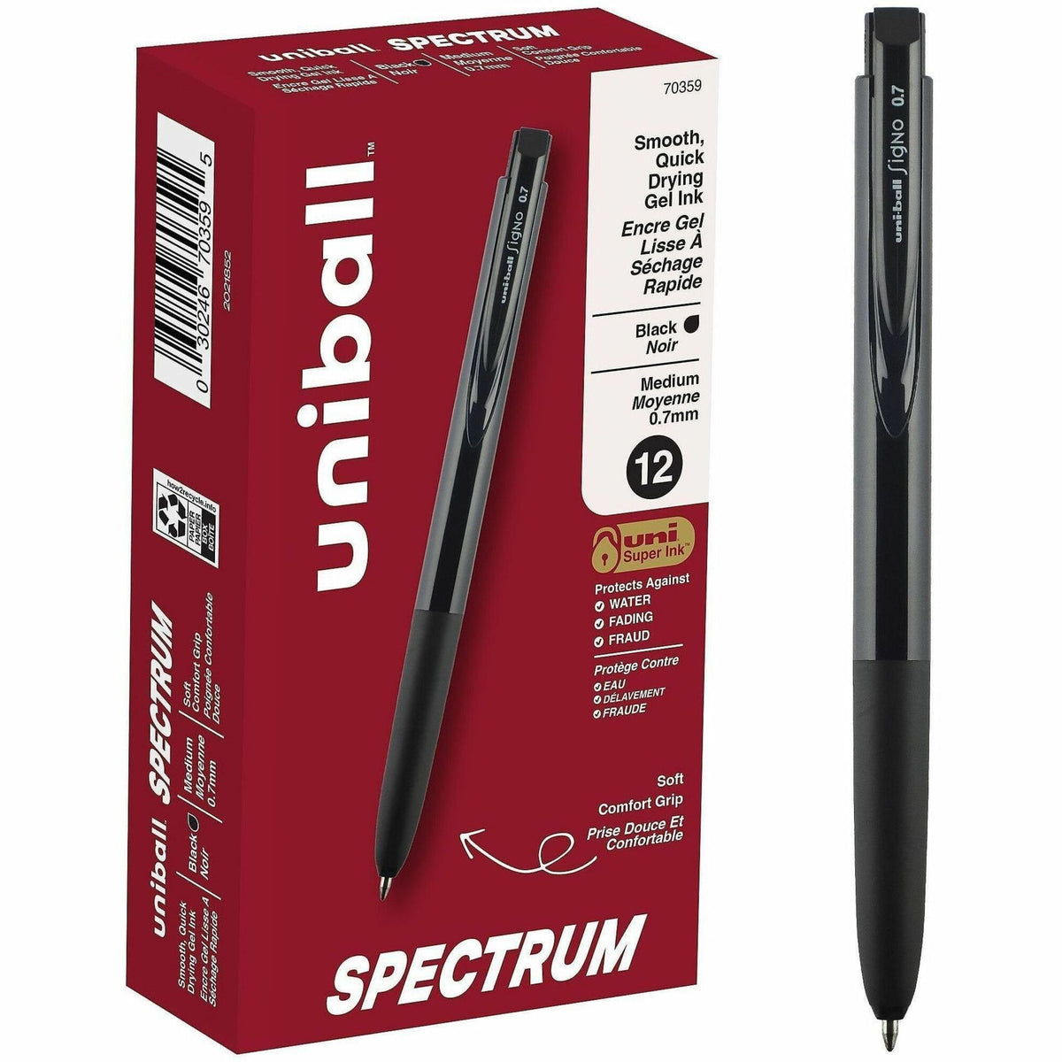 uniball&#8482; Spectrum Gel Pen - 0.7 mm Medium Pen Point - Black Ink - Gel-based - 1 Dozen