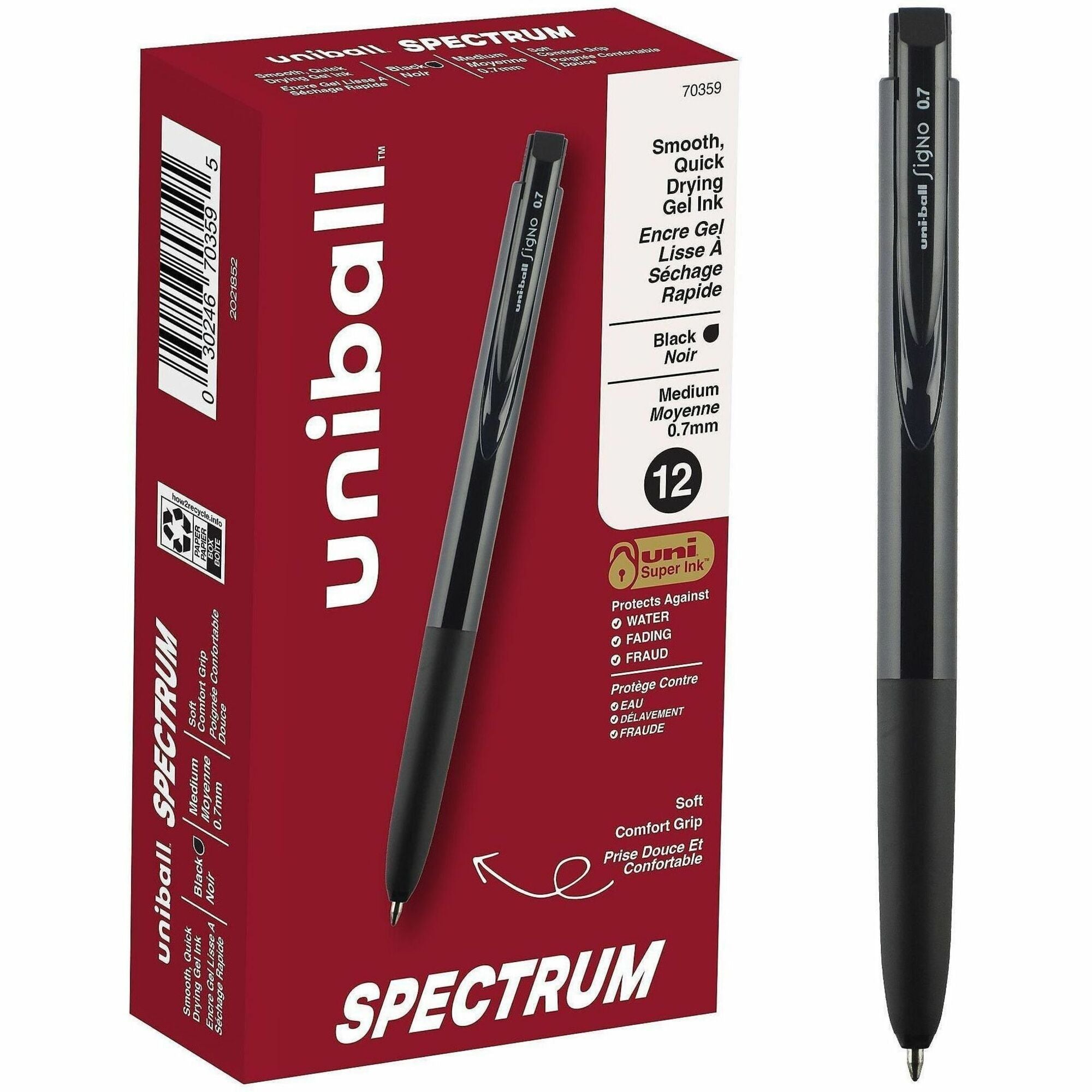 uniball&#8482; Spectrum Gel Pen - 0.7 mm Medium Pen Point - Black Ink - Gel-based - 1 Dozen