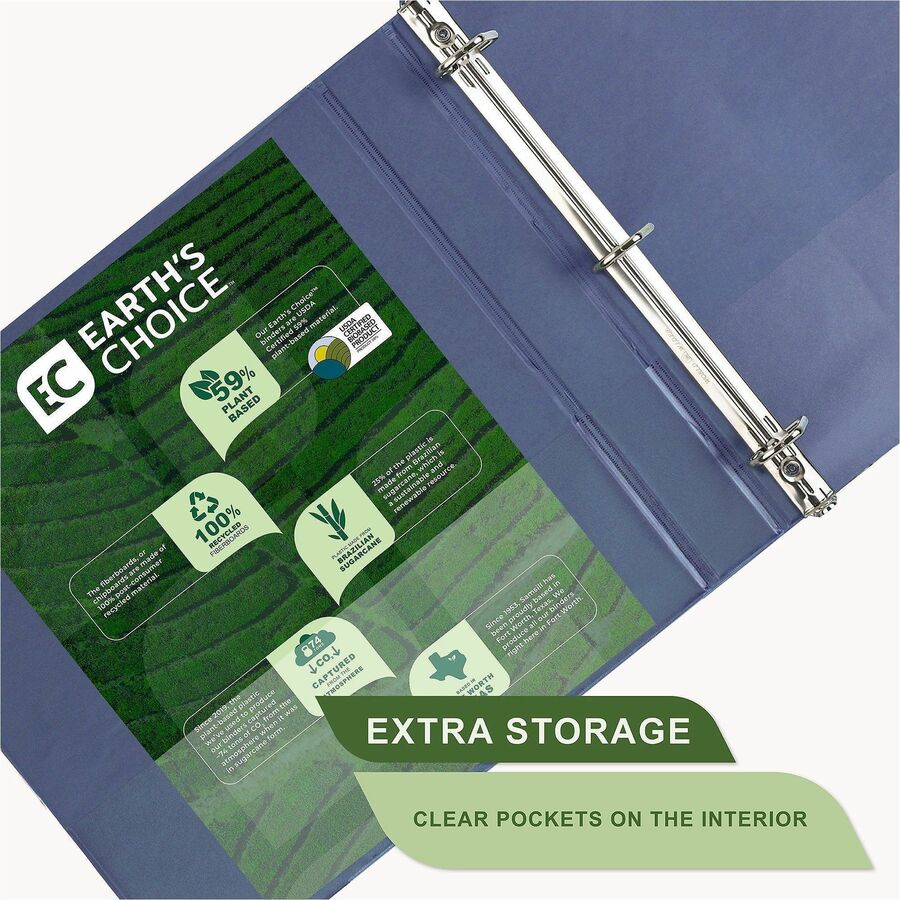Samsill Eco-Conscious View Binder - 1" Binder Capacity - Letter - 8 1/2" x 11" Sheet Size - Fastener(s): D-Ring - Pocket(s): 2, Internal - Polypropylene, Fiberboard - Indigo, Sage, White, Riose - Clear Overlay, Non-glare - 4 / Pack