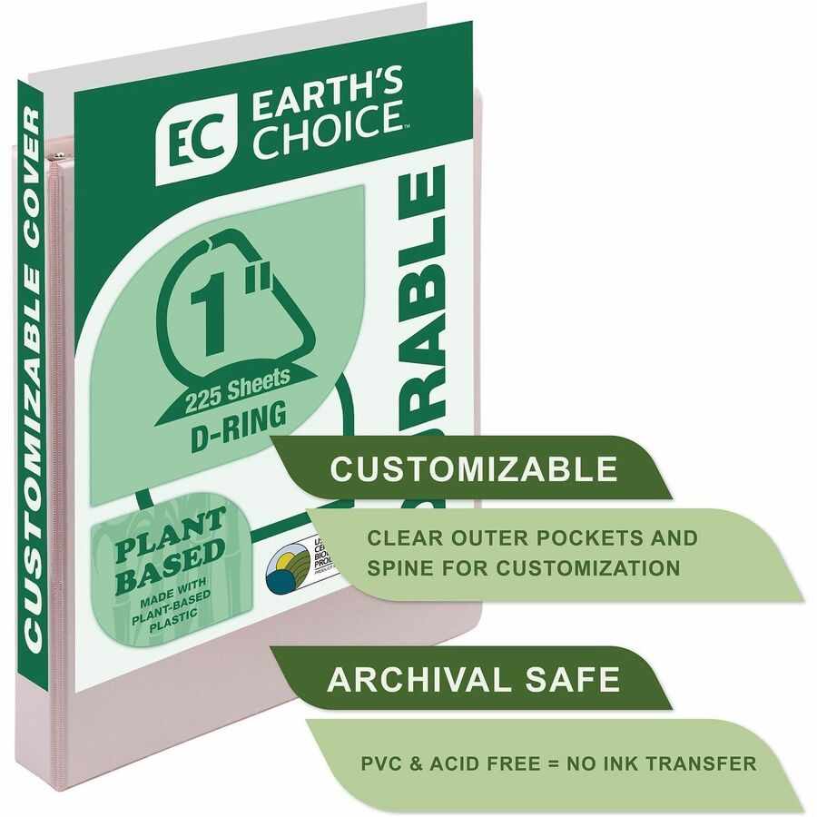 Samsill Eco-Conscious View Binder - 1" Binder Capacity - Letter - 8 1/2" x 11" Sheet Size - Fastener(s): D-Ring - Pocket(s): 2, Internal - Polypropylene, Fiberboard - Indigo, Sage, White, Riose - Clear Overlay, Non-glare - 4 / Pack