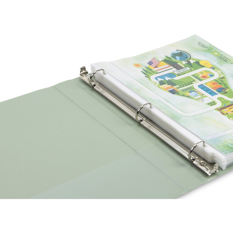 Samsill Eco-Conscious View Binder - 1" Binder Capacity - Letter - 8 1/2" x 11" Sheet Size - Fastener(s): D-Ring - Pocket(s): 2, Internal - Polypropylene, Fiberboard - Indigo, Sage, White, Riose - Clear Overlay, Non-glare - 4 / Pack