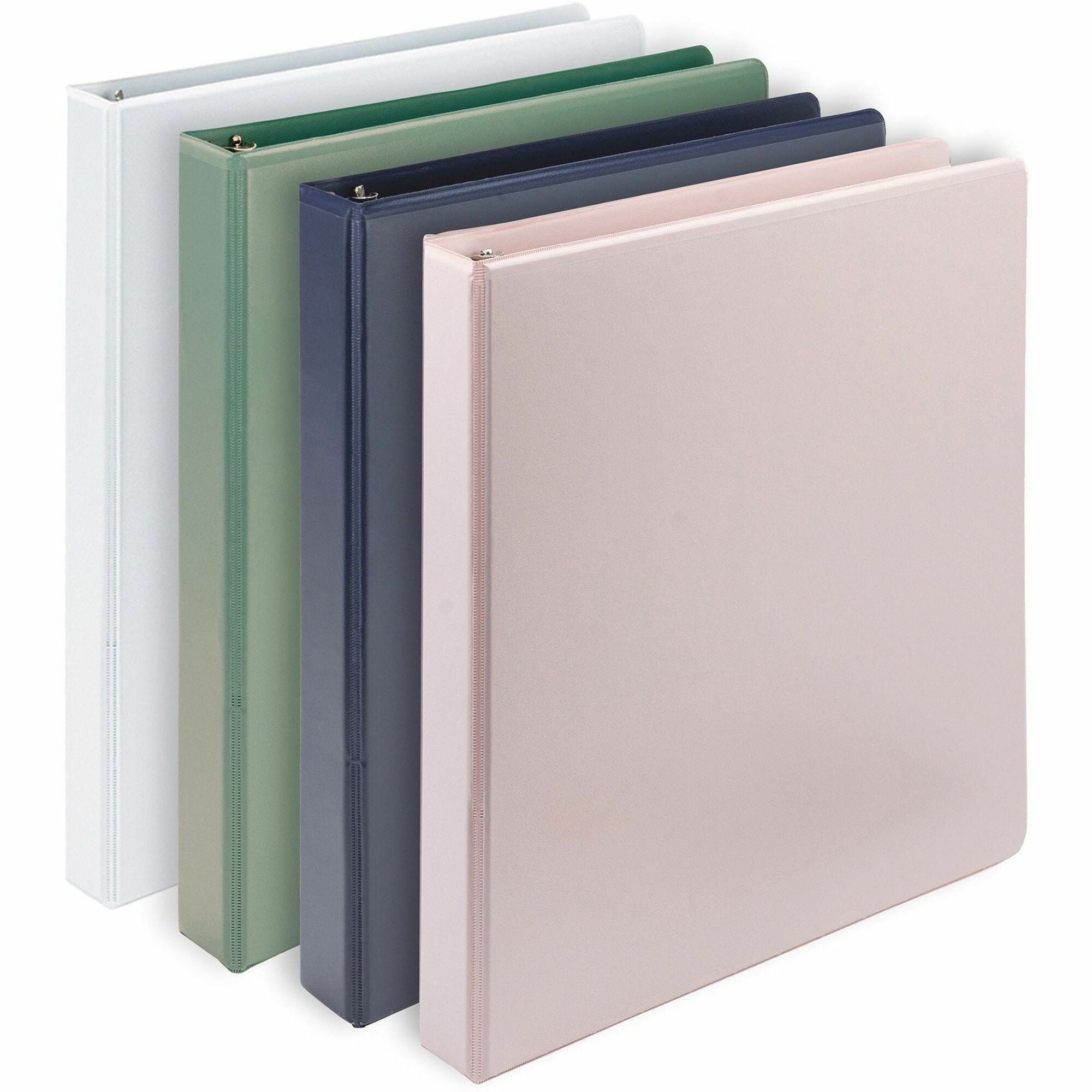 Samsill Eco-Conscious View Binder - 1" Binder Capacity - Letter - 8 1/2" x 11" Sheet Size - Fastener(s): D-Ring - Pocket(s): 2, Internal - Polypropylene, Fiberboard - Indigo, Sage, White, Riose - Clear Overlay, Non-glare - 4 / Pack