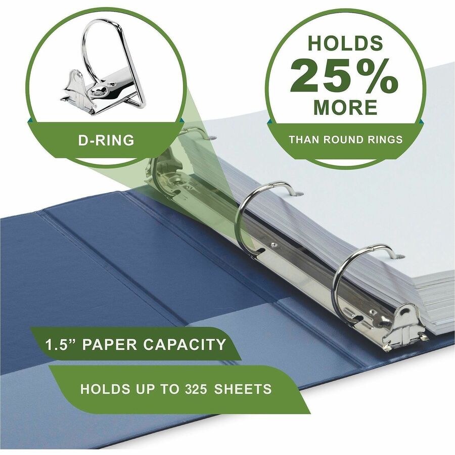 Samsill Eco-Conscious View Binder - 1 1/2" Binder Capacity - Letter - 8 1/2" x 11" Sheet Size - Fastener(s): D-Ring - Pocket(s): 2, Internal - Polypropylene, Fiberboard - Indigo, Sage, White, Riose - Clear Overlay, Non-glare - 4 / Pack