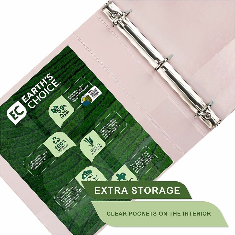 Samsill Eco-Conscious View Binder - 1 1/2" Binder Capacity - Letter - 8 1/2" x 11" Sheet Size - Fastener(s): D-Ring - Pocket(s): 2, Internal - Polypropylene, Fiberboard - Indigo, Sage, White, Riose - Clear Overlay, Non-glare - 4 / Pack