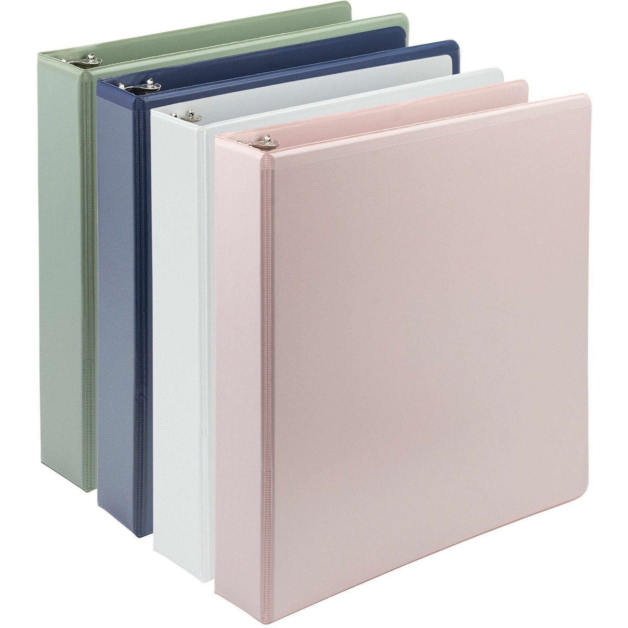 Samsill Eco-Conscious View Binder - 1 1/2" Binder Capacity - Letter - 8 1/2" x 11" Sheet Size - Fastener(s): D-Ring - Pocket(s): 2, Internal - Polypropylene, Fiberboard - Indigo, Sage, White, Riose - Clear Overlay, Non-glare - 4 / Pack