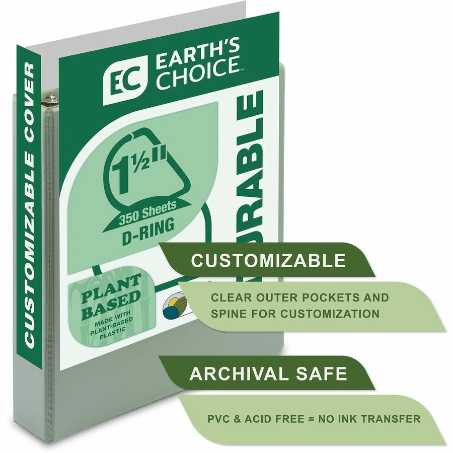 Samsill Eco-Conscious View Binder - 1 1/2" Binder Capacity - Letter - 8 1/2" x 11" Sheet Size - Fastener(s): D-Ring - Pocket(s): 2, Internal - Polypropylene, Fiberboard - Indigo, Sage, White, Riose - Clear Overlay, Non-glare - 4 / Pack