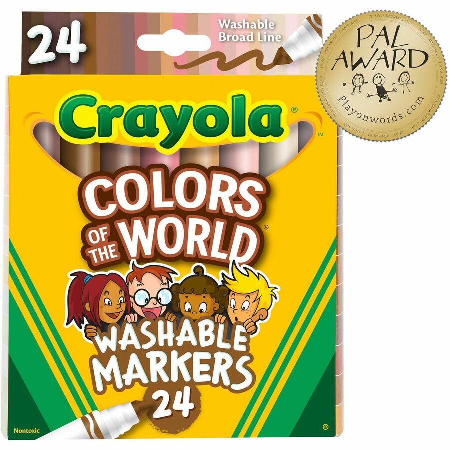 Crayola Colors Of The World Marker - Broad Conical Marker Point - Washable - Deepest Almond, Medium Golden, Light Rose Ink - 24 / Pack