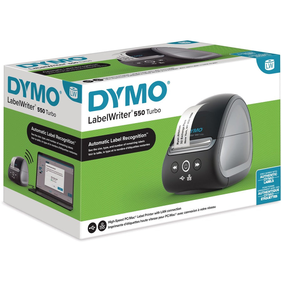 Dymo LabelWriter 550 Direct Thermal Printer - Monochrome - Label Print - Ethernet - USB - USB Host - Black - 2.20" Print Width - 1.5 lps Mono - 300 dpi - 2" Width - For PC, Mac