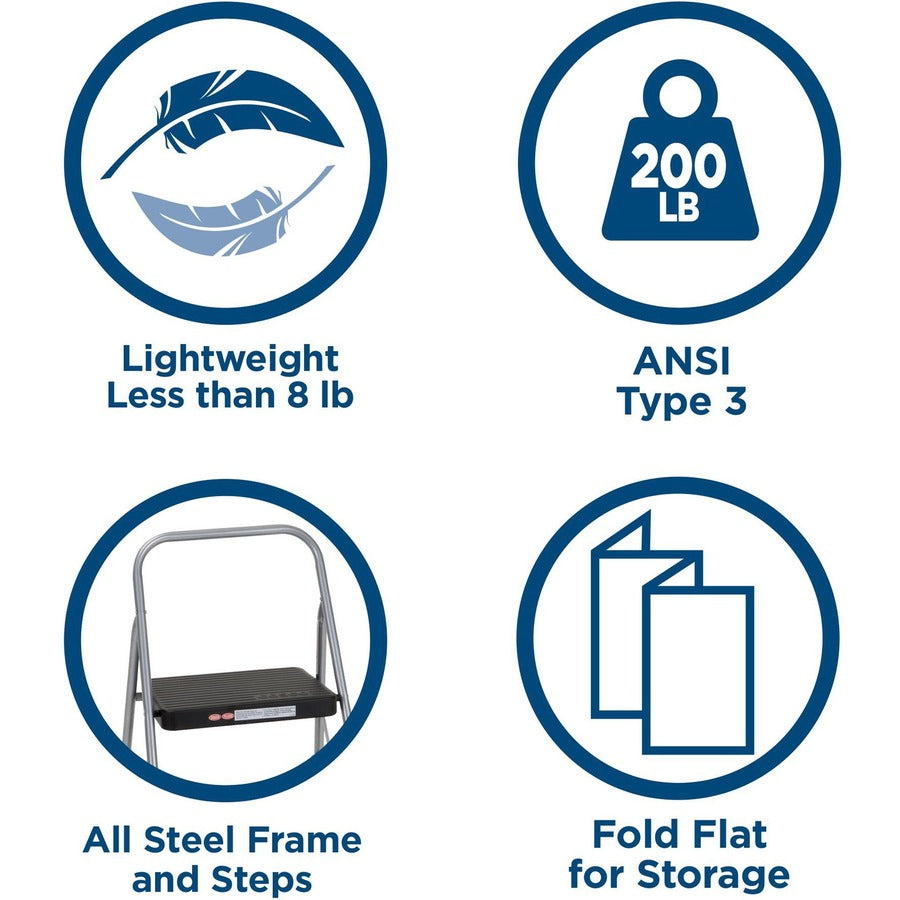 Cosco 2-Step Folding Step Stool - 200 lb Capacity - Gray - Ladders & Stools