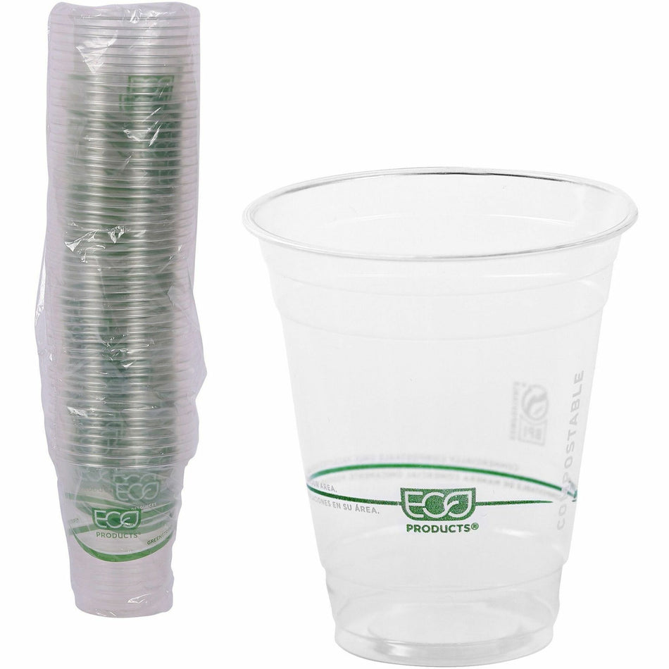 Eco-Products 12 oz GreenStripe Cold Cups - 12 fl oz - Clear, Green - Polylactic Acid (PLA) - Cold Drink - 50 / Pack