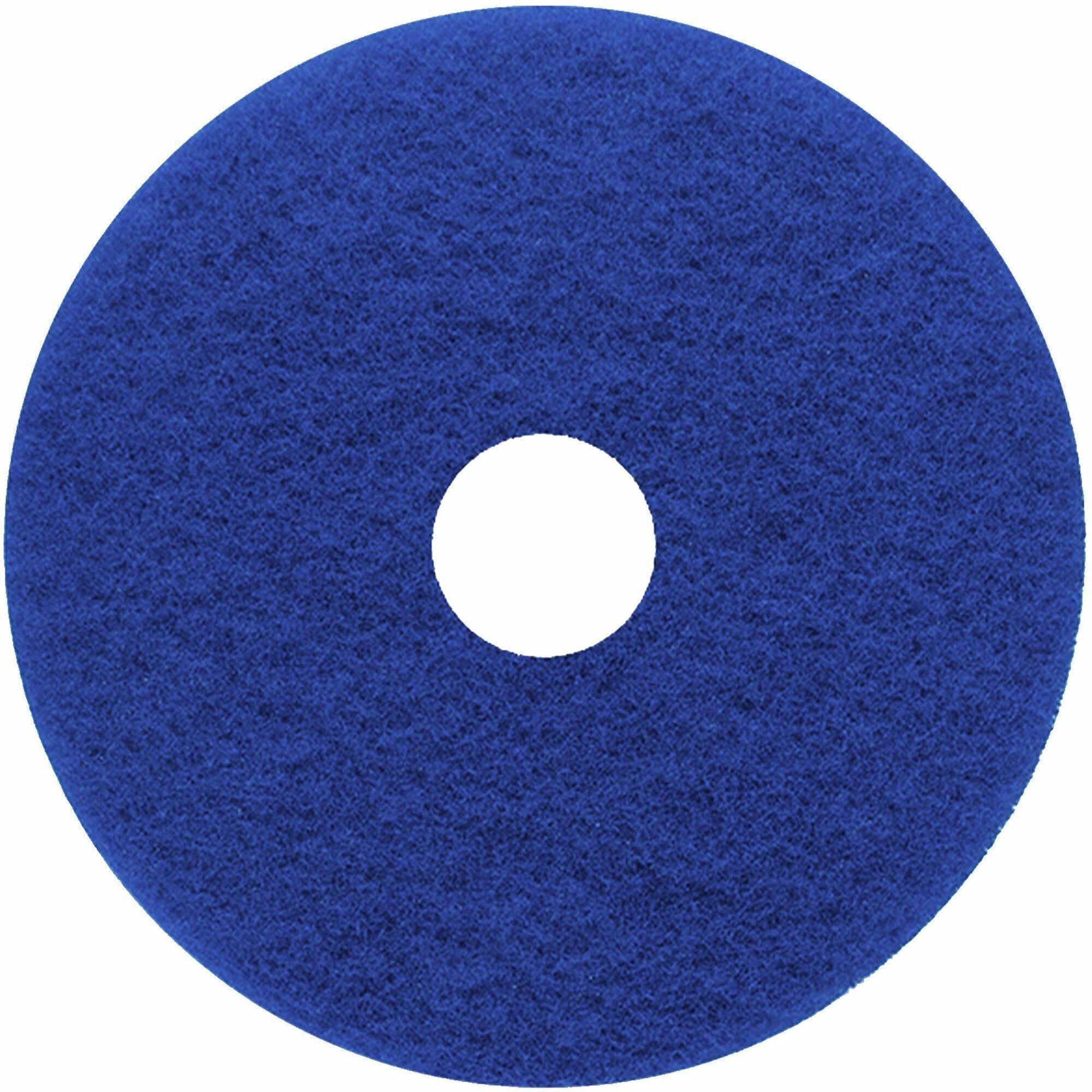 Genuine Joe Floor Cleaner Pad - Round - 17" Diameter - Cleaning, Scrubbing - 350 rpm to 800 rpm Speed Supported - Resilient, Flexible - Blue - 5 / Carton