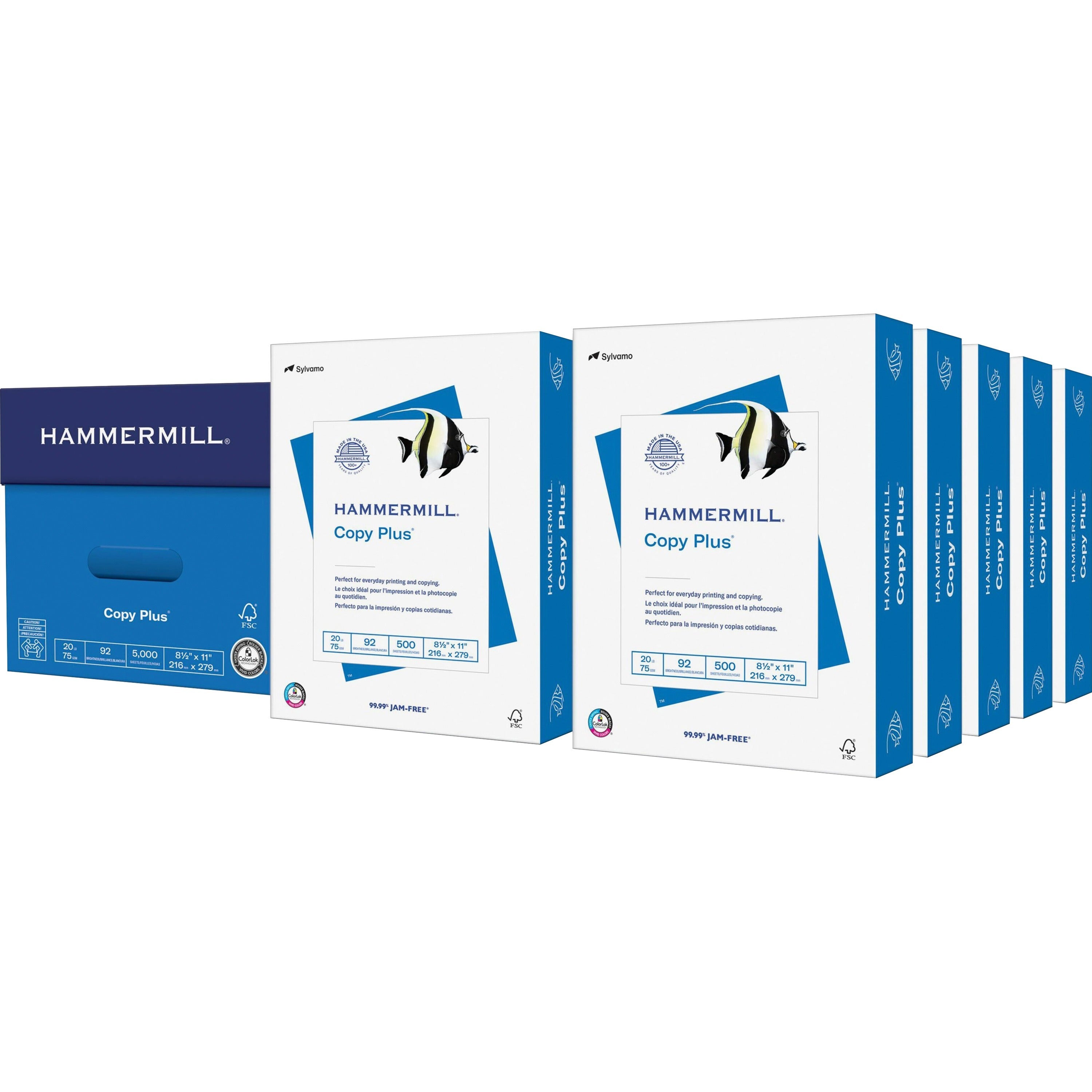 Hammermill Copy Plus Paper - White - 92 Brightness - Letter - 8 1/2" x 11" - 20 lb Basis Weight - Acid-free, Quick Drying - White - 500 Sheets per Ream - 10 / Carton