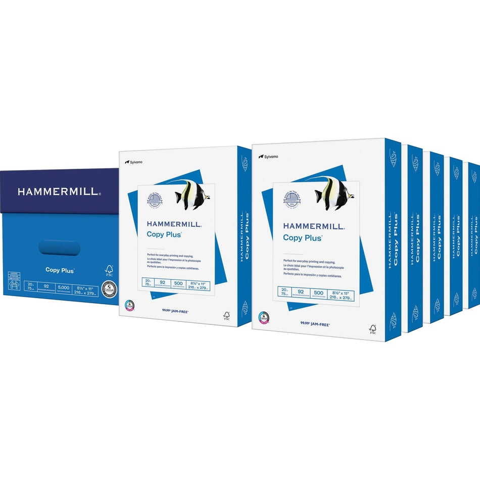 Hammermill Copy Plus Paper - White - 92 Brightness - Letter - 8 1/2" x 11" - 20 lb Basis Weight - Acid-free, Quick Drying - White - 500 Sheets per Ream - 10 / Carton