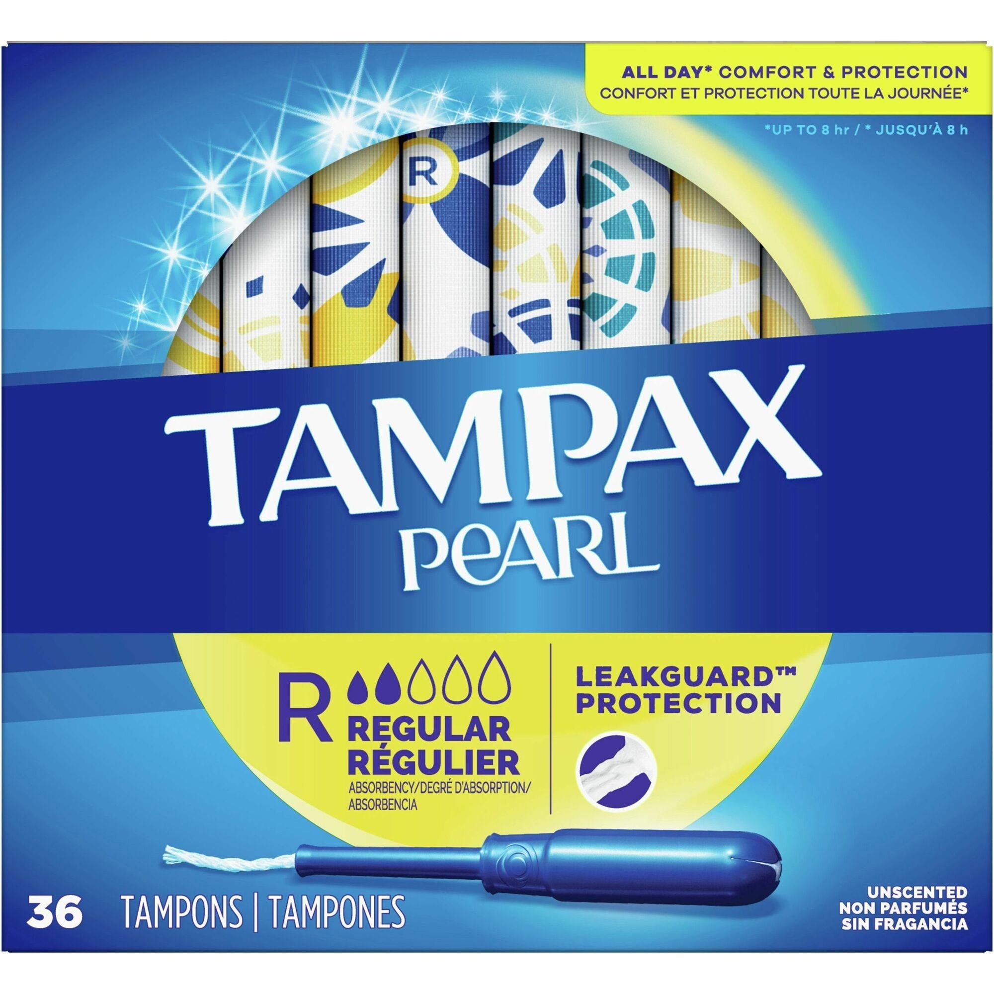 Tampax Pearl Regular Tampons - Regular - Plastic Applicator - Anti-leak, Comfortable, Unscented - 36/Box - 12 / Carton