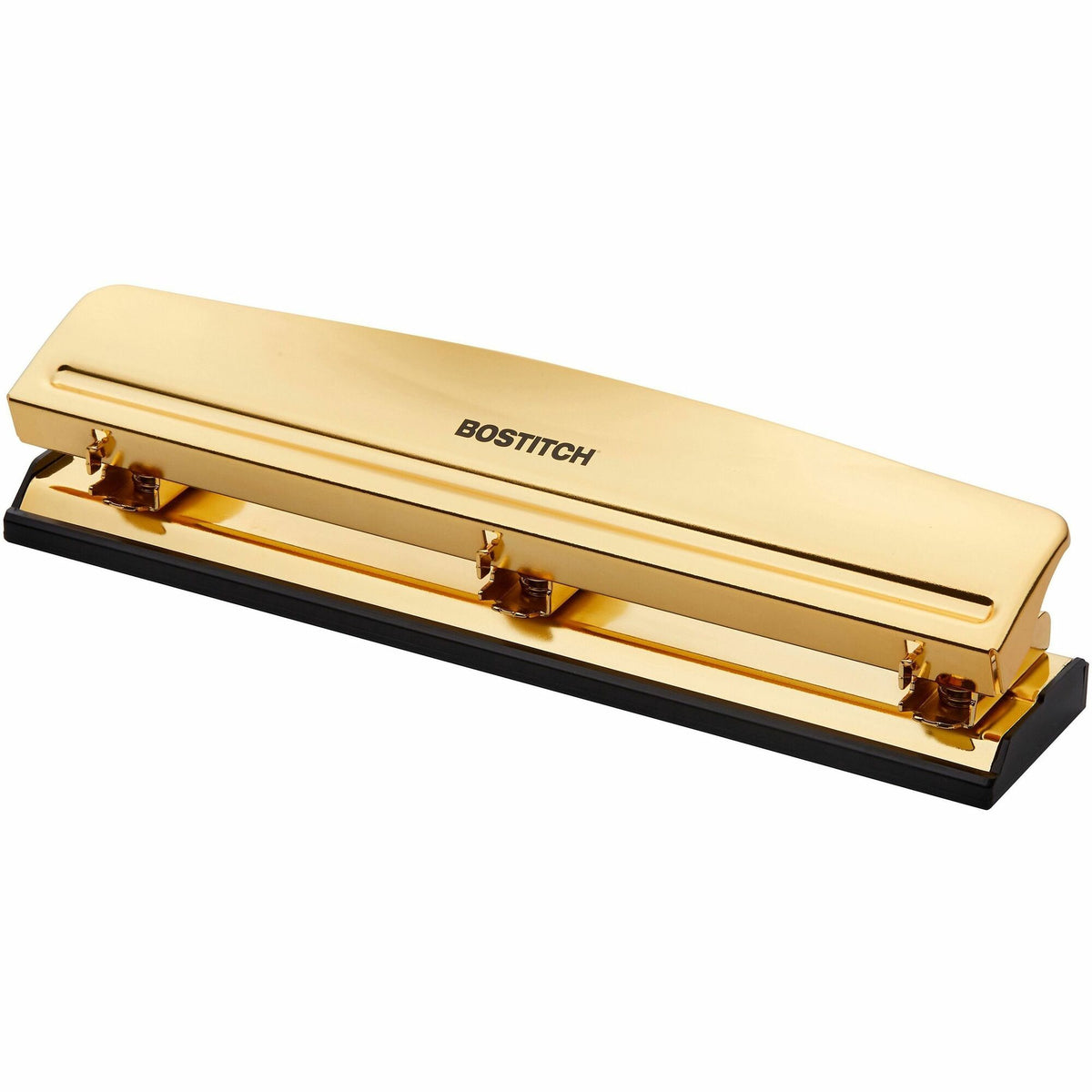 Bostitch 3-hole Punch - 3 Punch Head(s) - 12 Sheet - 9/32" Punch Size - Metal, Rubber - 2.5" Width x 10.6" Depth - Yellow, Gold