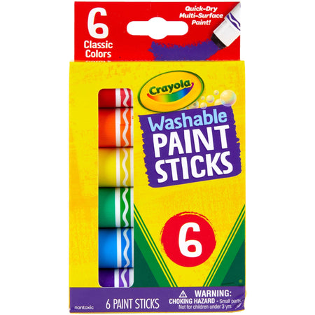 Crayola Washable Paint Sticks - Red, Orange, Yellow, Blue, Green, Purple - Washable - 6 / Pack