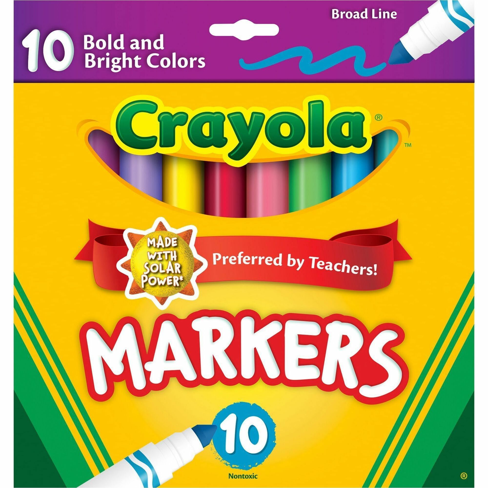 Crayola Bright/Bold Broad Line Markers - Broad Conical Marker Point - Multicolor Ink - 10 / Pack