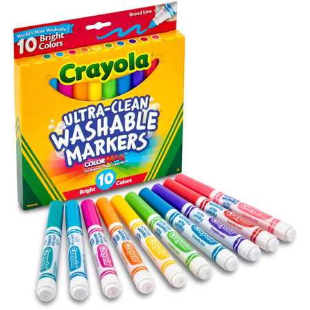 Crayola Ultra-Clean Washable Markers - Broad Conical Marker Point - Washable - Assorted Ink - Water Based - Assorted Barrel - 10 / Pack
